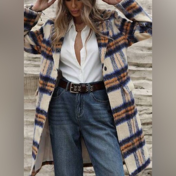 Cozy Plaid Print button Oversized coat Jacket - Picture 3 of 6